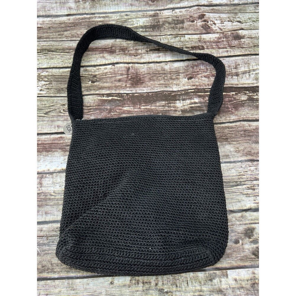 The Sak Vintage Womens Shoulder Bag Black Nylon Crochet Zip Pocket